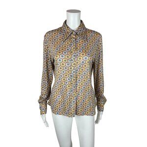 Vintage 80s Daisy Blouse Women's Large Retro Pastel Floral Print Long Sleeve